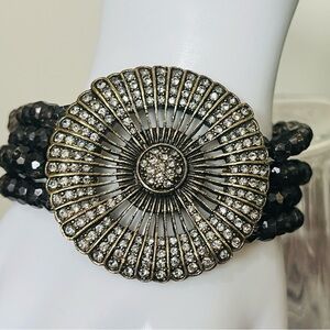 Heidi Daus Swarovski Crystals charcoal faceted beads Belgian Disc bracelet